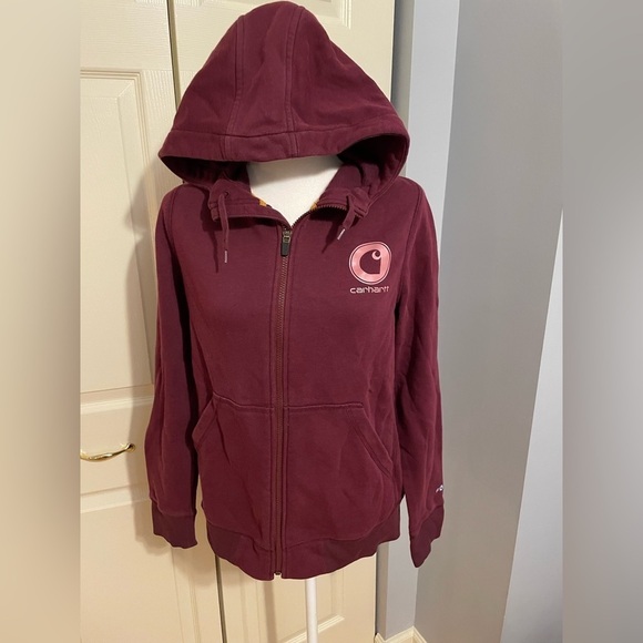 Carhartt Force Delmont Front Zip Women's Burgundy Hoodie - Picture 2 of 8